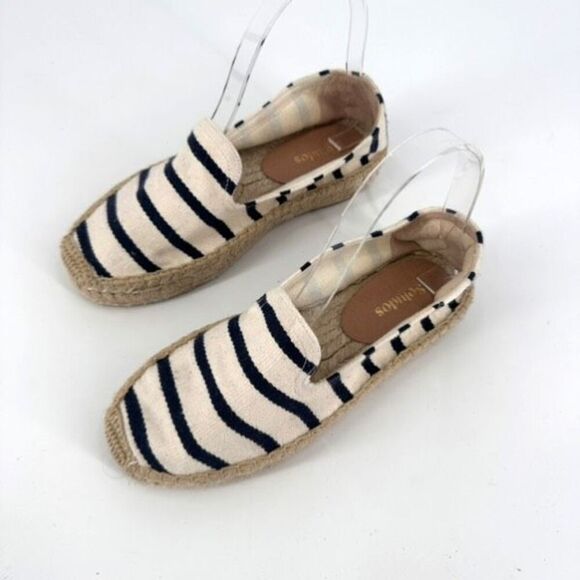 Soludos Smoking Slipper Espadrille slip on shoes striped black tan size 5 - Picture 1 of 12